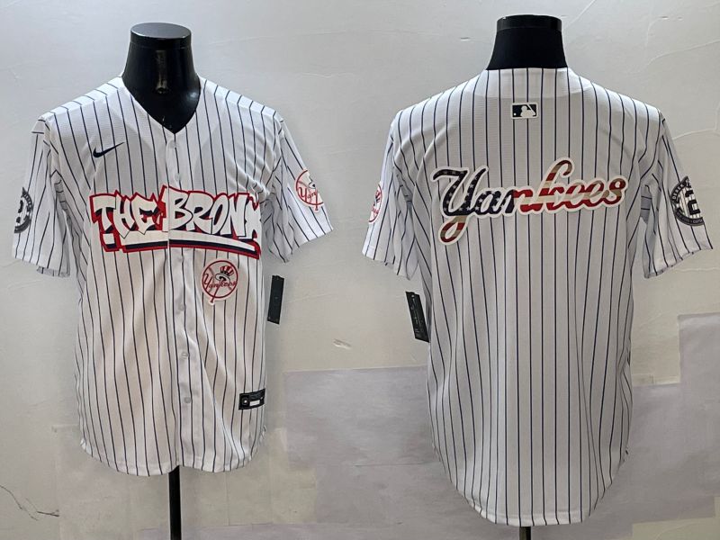 Men New York Yankees Blank White Stripe four generations Joint Name 2025 Nike MLB Jersey style 22